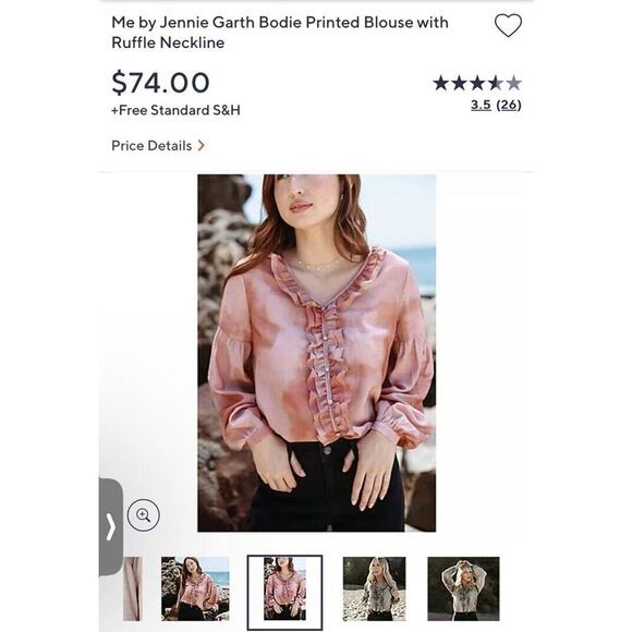 Me Jennie Garth Ruffle Neckline-Shell Pink Long sleeve Sz Medium peasant blouse - Picture 2 of 11